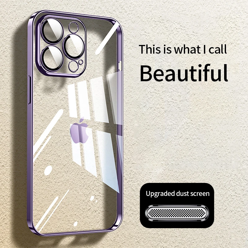 

Luxury Plating Transparent Case For iPhone 15 14 13 12 Pro Max Lens Camera Protection Ultra Thin Silicone Hard Cover Funda Coque
