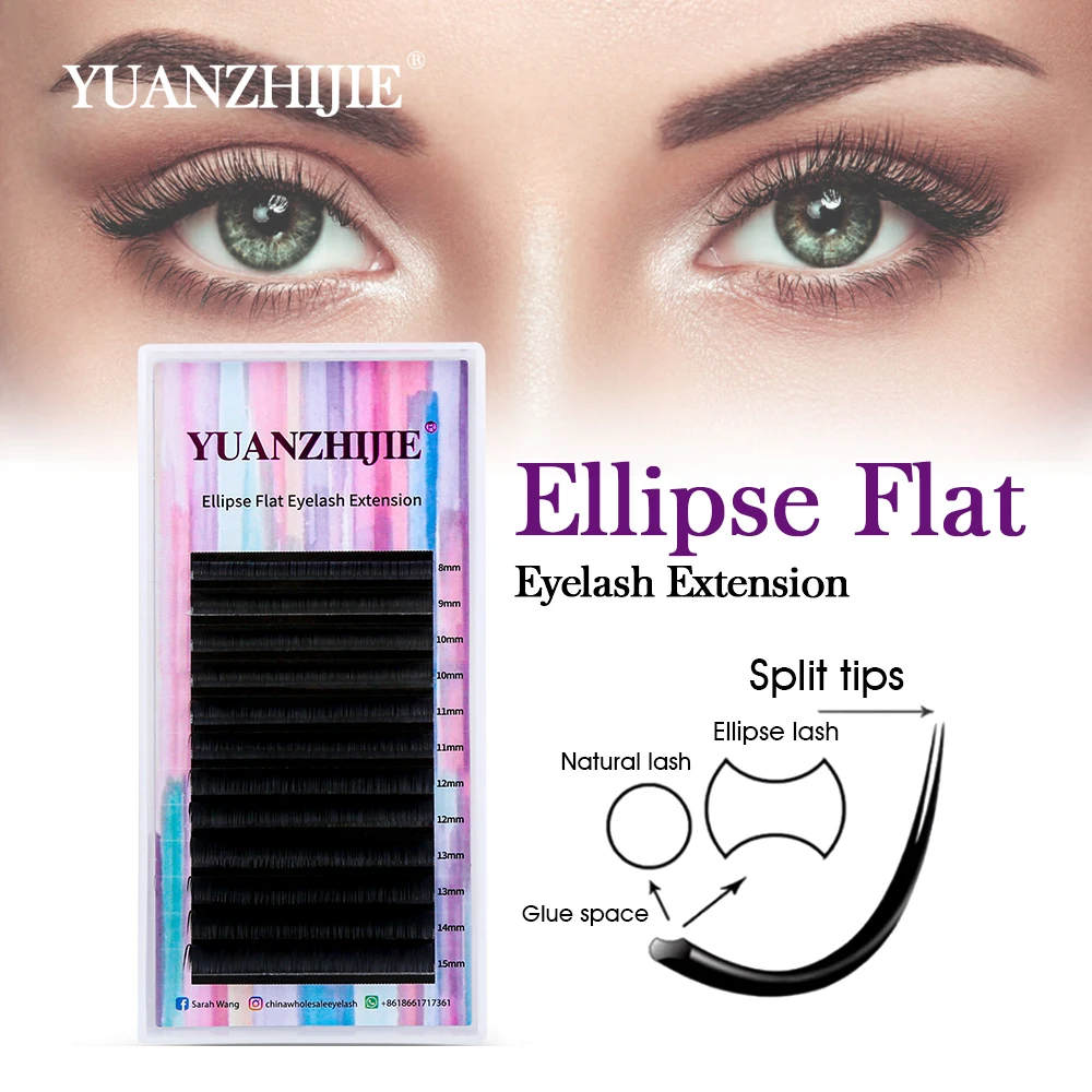 

Hot Selling YUANZHIJIE Matte Ellipse Flat Eyelash Extensions Individual 0.15 0.20 Softer Flat Lash Split Tips Ligher Eyelashes