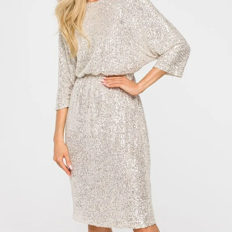 

2024 Spring Summer New Elegant Mid-Skirt Oblique Shoulder Beaded Dress