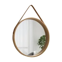 Perforation-free Vanity Mirror Wall-mounted Round Thickened Wooden Border Dressing Mirrors Bathroom Mirror Makeup Mirror 1