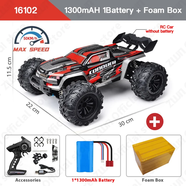 ZWN 1:16 70KM/H Or 50KM/H 4WD RC Car With LED Remote Control Cars High Speed Drift Monster Truck for Kids vs Wltoys 144001 Toys - 16102 Red 1B FB