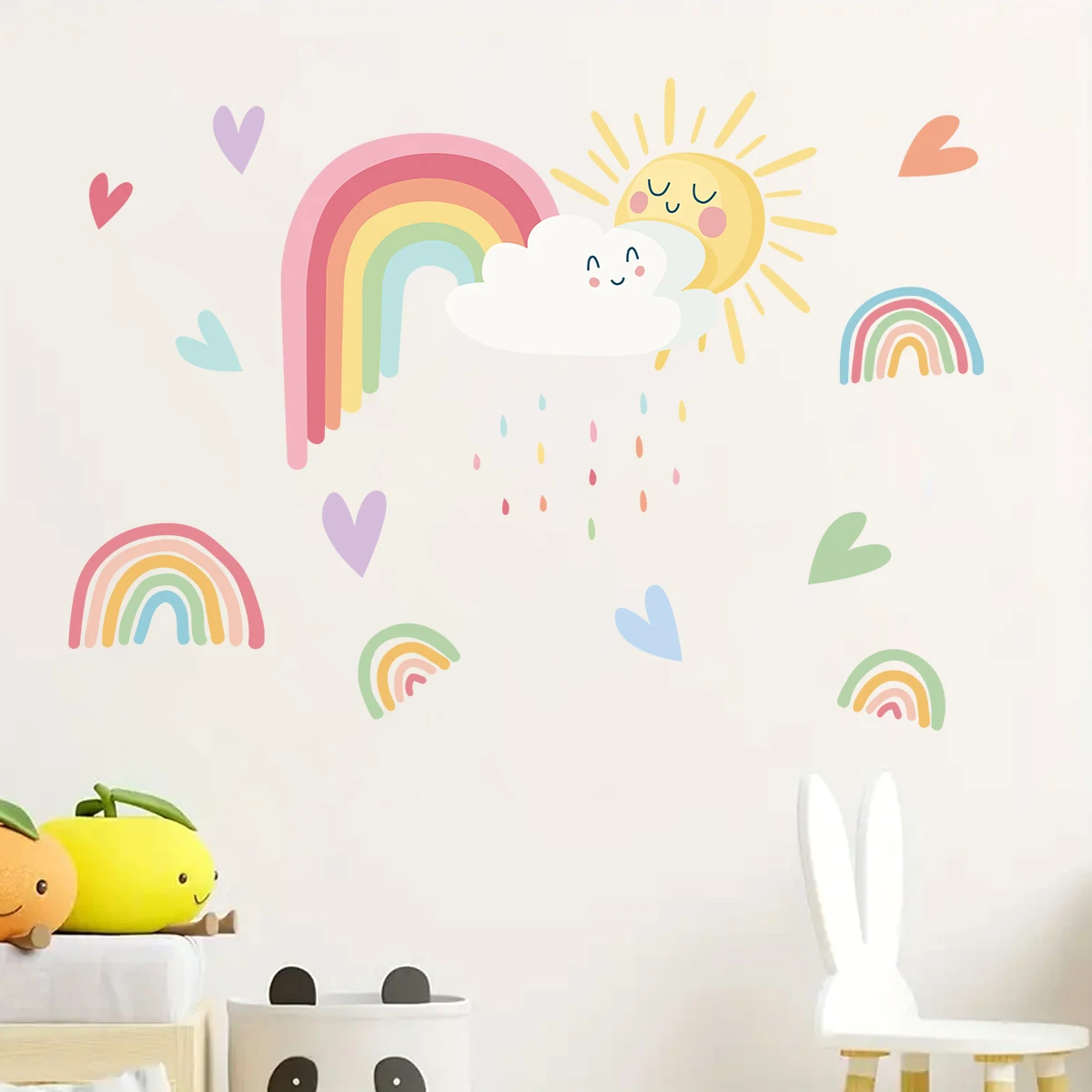 1pcs Cartoon Colorful Love Rainbow PVC Wall Stickers for Kids Room Decor Bedroom Removable Wall Decals Home Decoration 3