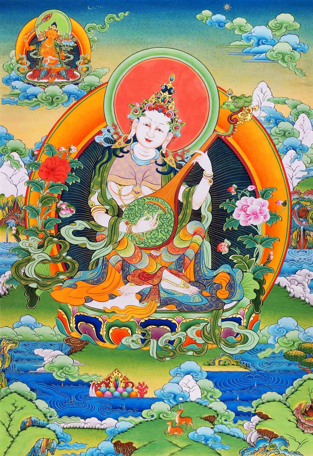 

Sarasvati Thangka, ручная резьба, рельефная рель