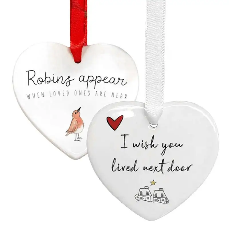 

Ceramic Hang Heart reusbale ceramic hang pendent I Wish You Lived Next Door Heart Hanging Ornaments Sign for Table School Bags