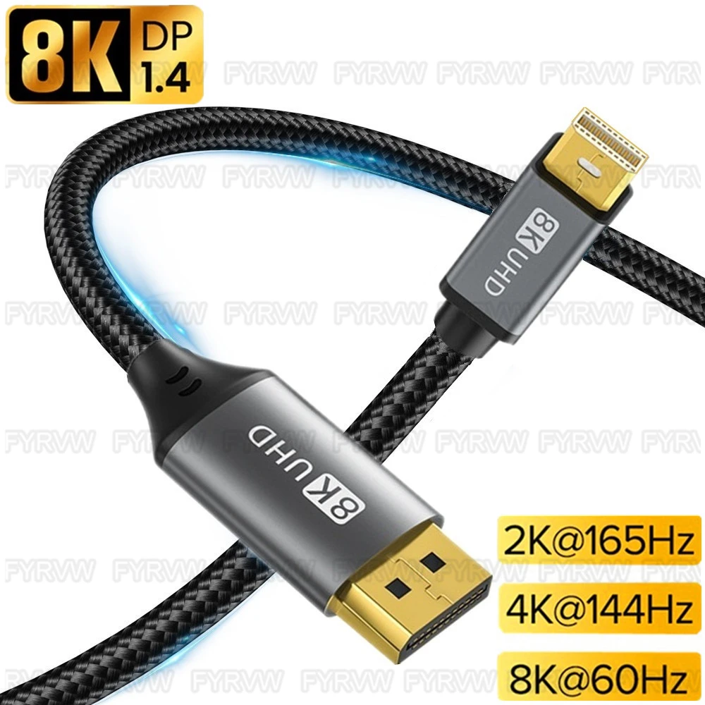8K Mini Dp Cable Thunderbolt 2 Mini Display Port Cable To Displayport 1.4 Adapter Per Macbook Pro Air Projector 4K Mini Dp Cable