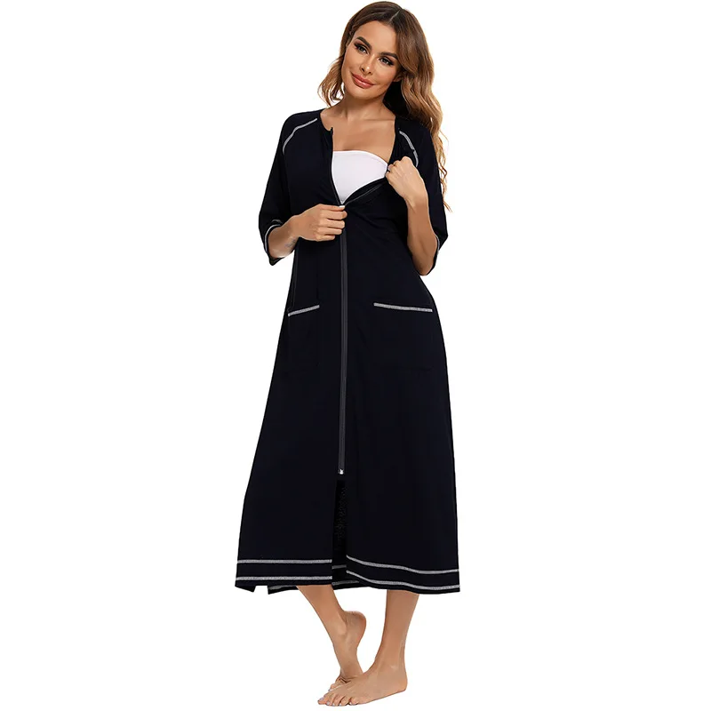 2023 Autumn New Women Long Robe Nightgowns Loose Comfy Homewear Pregnant Woman Lactation Sleepwear Zipper Nightwear Night Dress