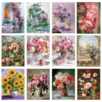 Fiori di peonia rosa Dipinti Poster Vaso Cultura Piante Poster e stampe Nordic Pastorale Tela Wall Art Decor Picture Room