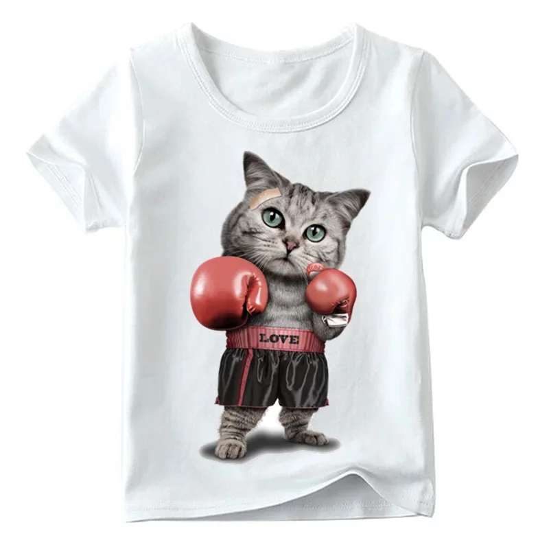 

Funny Children Super Cool Boxing Cat Attack Print T Shirt Baby Boys/Girls Short Sleeve Summer Tops Kids Large Casual Clothes