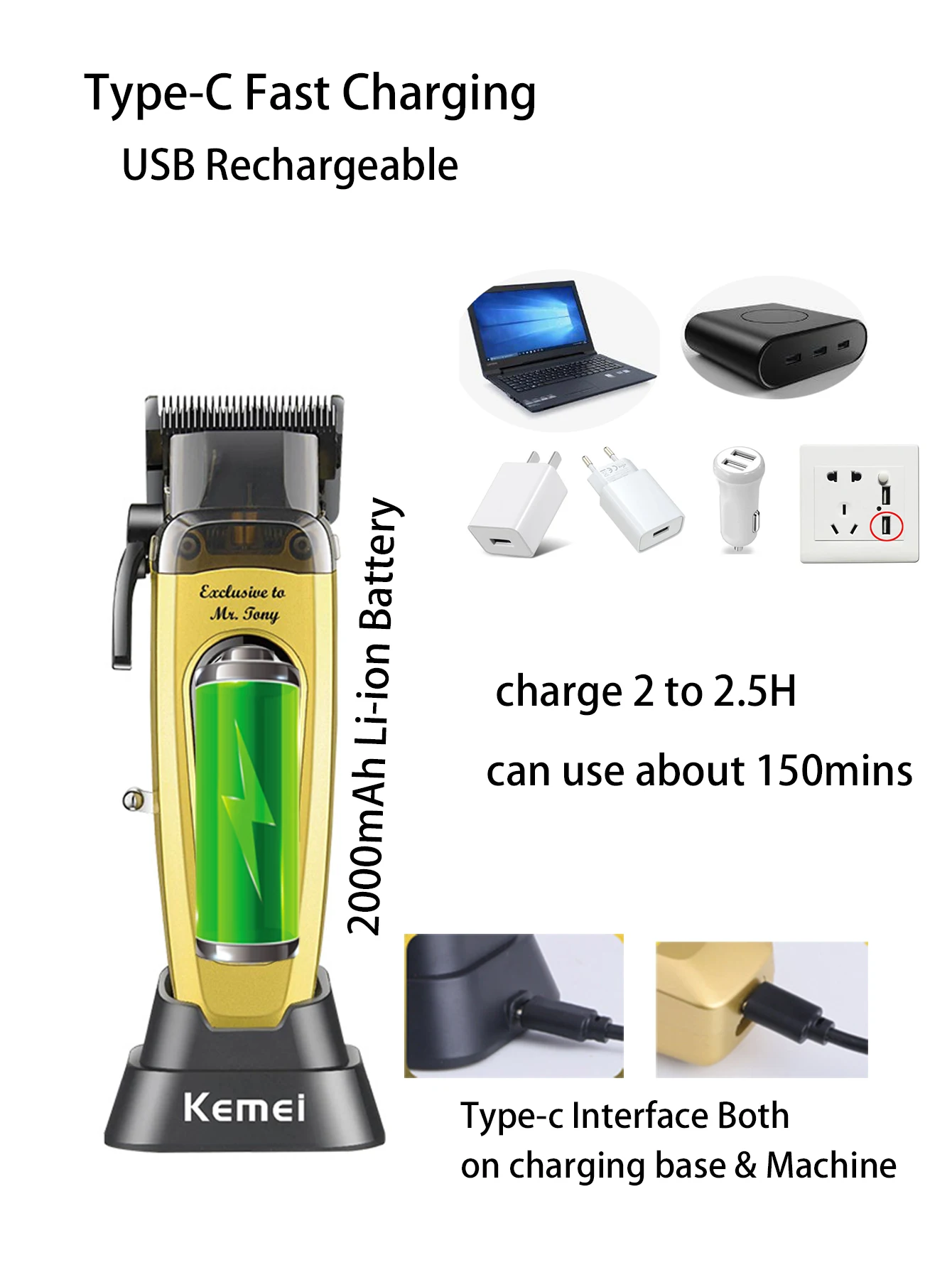 Kemei km 90 4 Professioneller Haarschneider für Männer, 11500 U/min, 10 W, bürstenloser Motor, DLC-Klingenbasis, Ladegerät, Haarschnitt-Maschine, Haarschneider – Detail 3