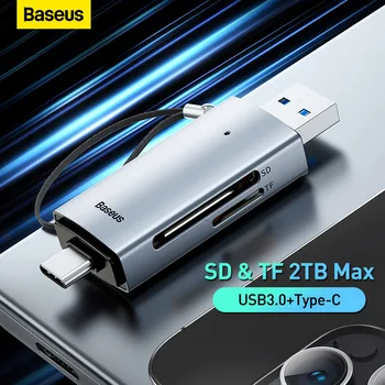 Baseus Card Reader USB C & USB3.0 to SD Micro SD TF Memory Card Device 104MB/s 2TB Smart Card reader for Laptop Accessories