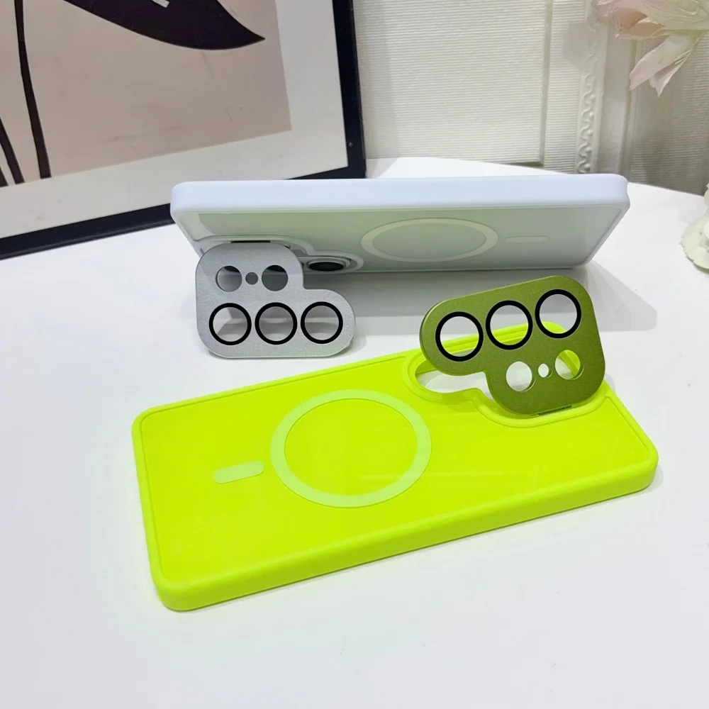 Premium Glossy Magnetic Folding Bracket Case with Glass Lens Protection
