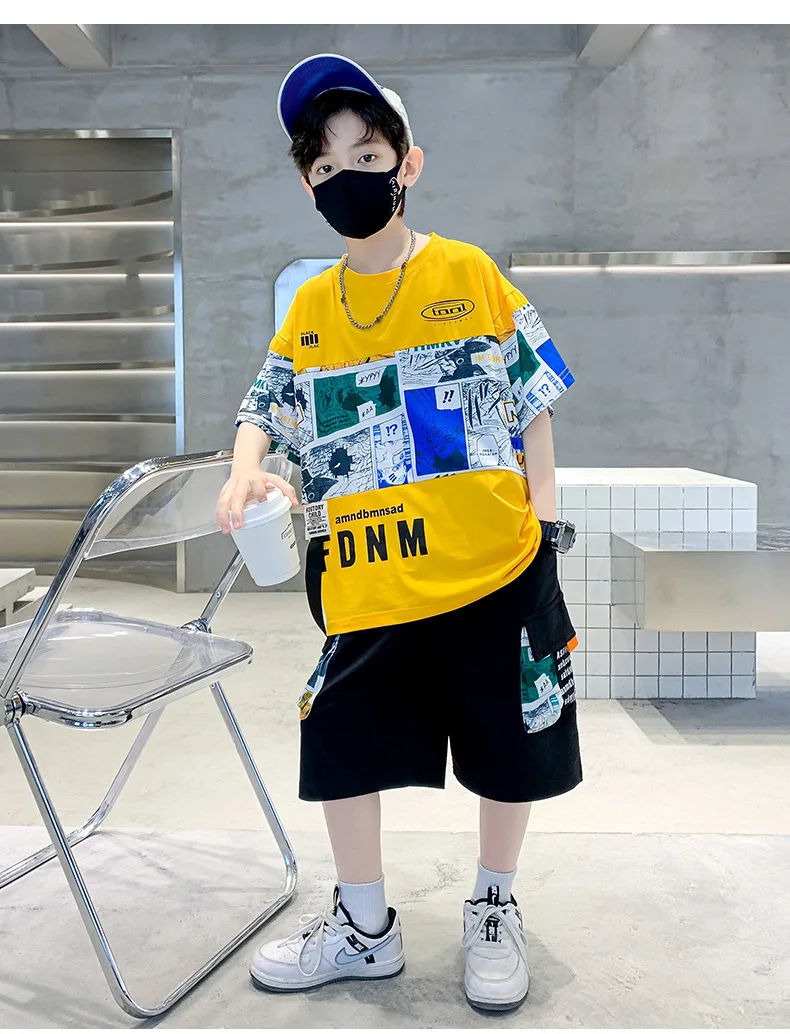 Summer Teenage Boy Clothes Set Children Girl Cartoon Print T-shirts & Shorts 2pcs Suit Kid Fashion Top & Bottom Outfit Tracksuit
