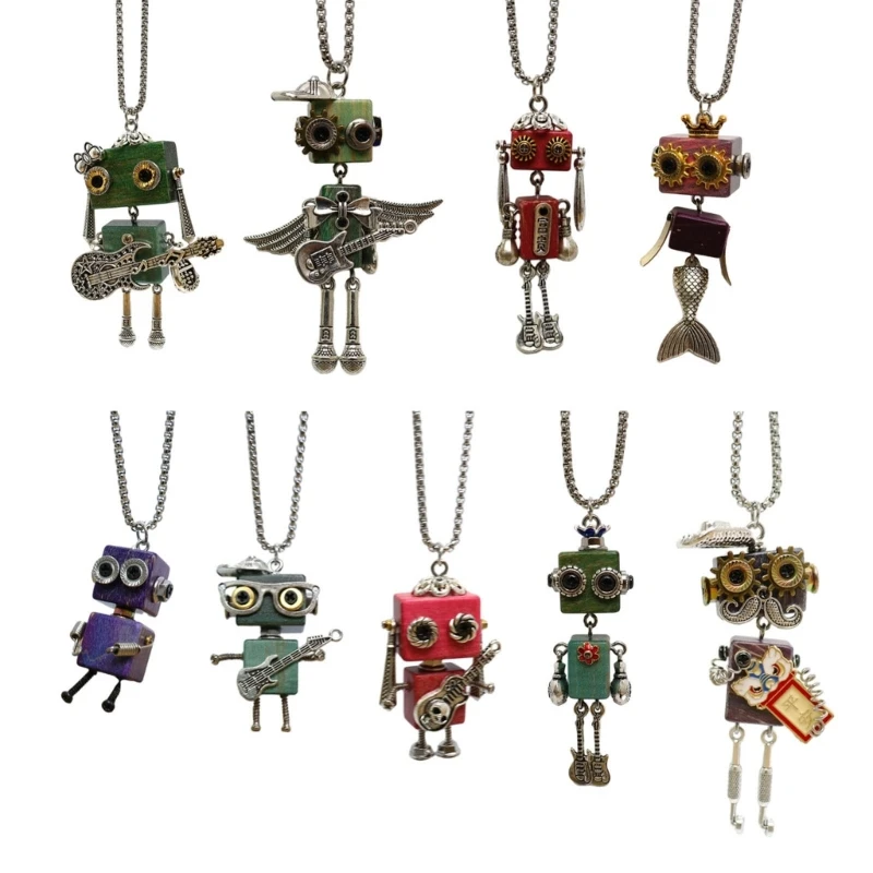 

Unisex Robot Pendant Necklace Stylish Collarbone Chain DIY Block Neckchain