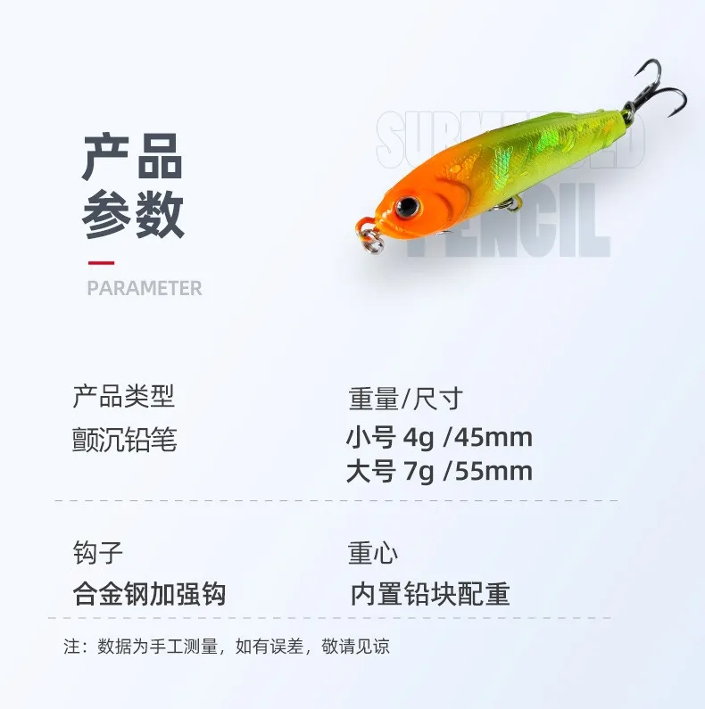 1PCS Neue Sinking Bleistift Angeln Locken 45mm 4g/55mm 7g Mini Künstliche Harten köder 3D Augen Pesca Forelle Angelgerät – Detail 3