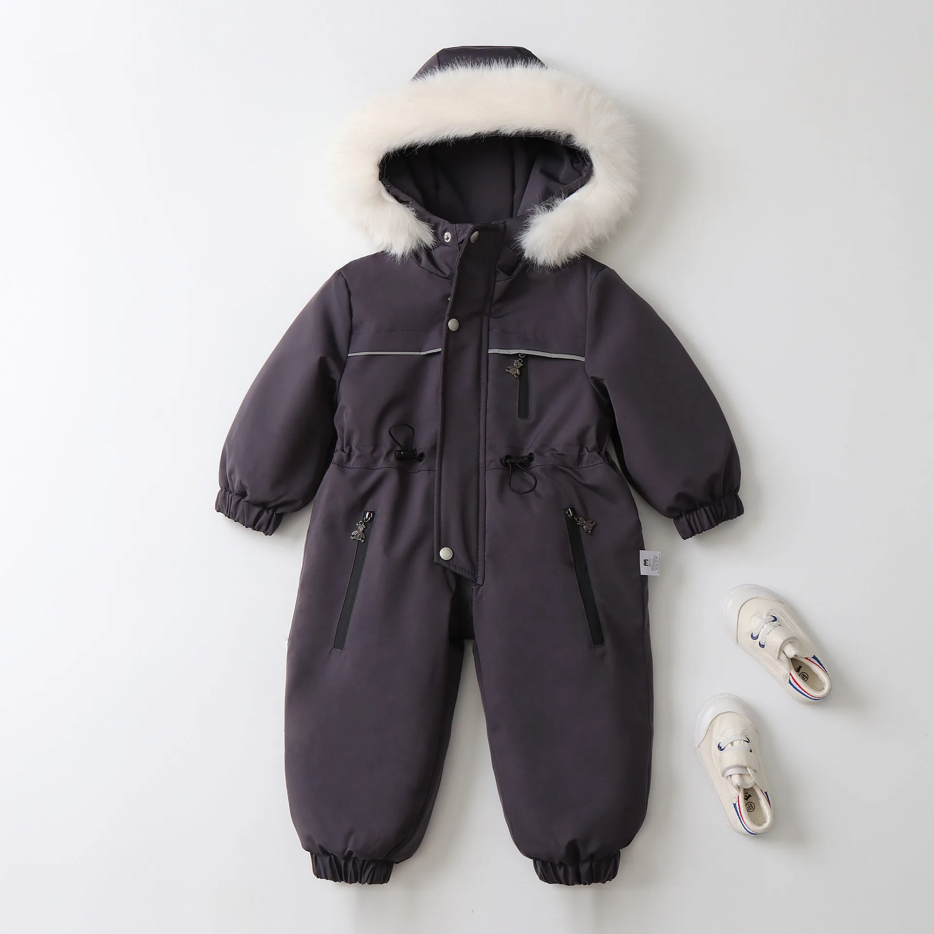 Waterproof Infant Ski Suit Fur Lining Girls Jumpsuits