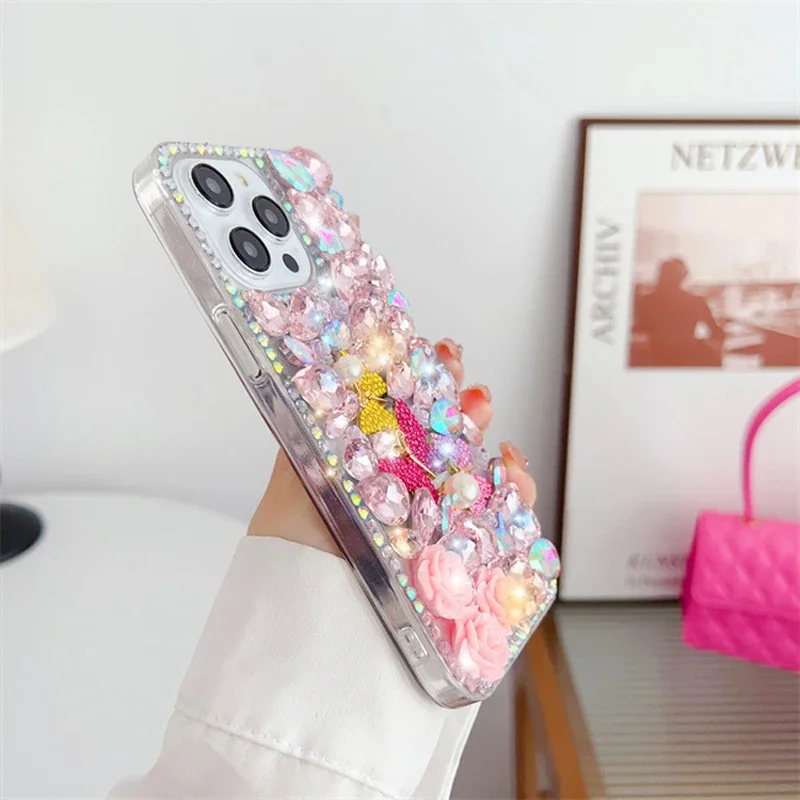 Rhinestone Cases for iPhone 16 16e 15 14 13 12 11 8 7 Pro Max Plus mini X XS XR SE Case Diamond Phone Cover Sunjolly