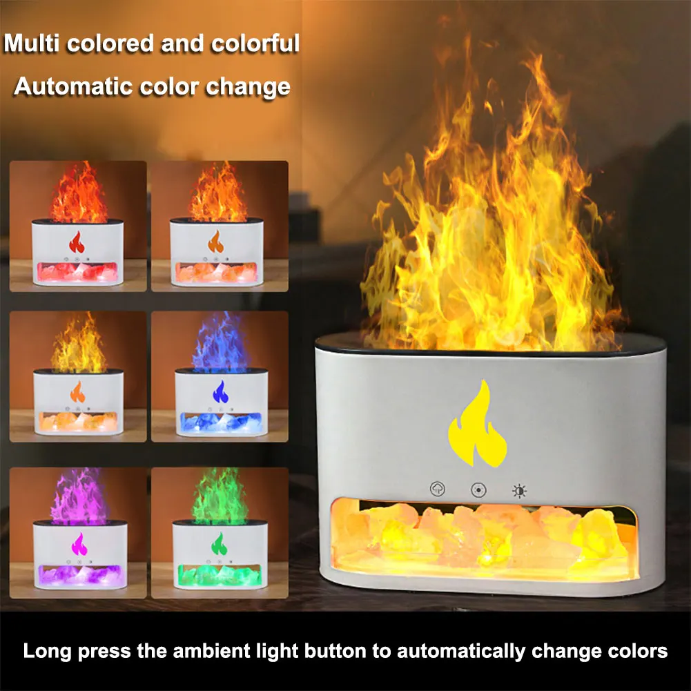 Himalayan Salt Lamp Diffuser Fireplace Fire Flame Cool Mist Humidifier Aromatherapy Diffuser Air Humidifier for Bedroom
