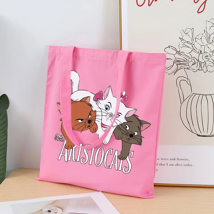 

Cartoon The Aristocats Marie Cat Canvas Shopper Bag Women's Tote Shoulder Bags Reusable Casual Commuter Travel Foldable