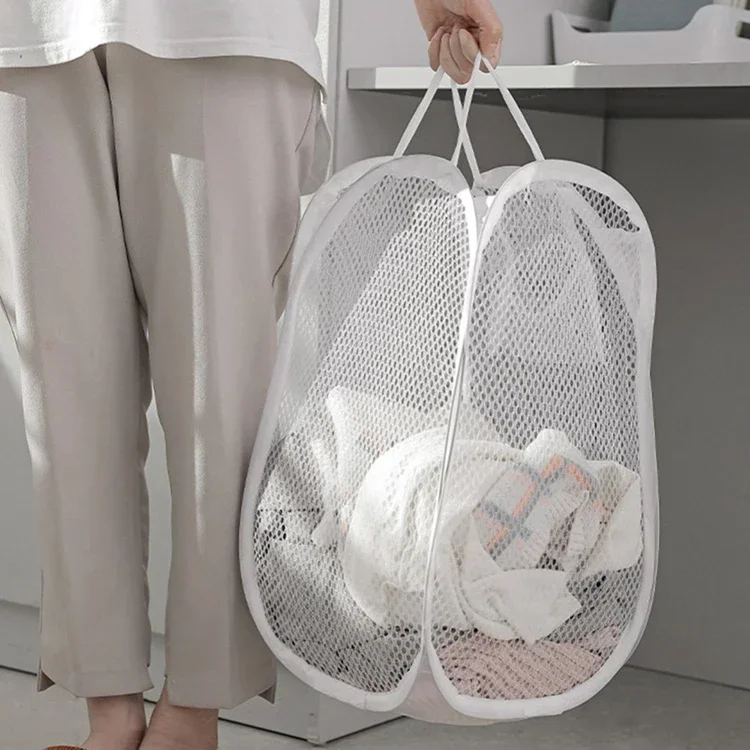 Foldable Mesh Laundry Basket For Dirty Clothes Storage_voghion.com