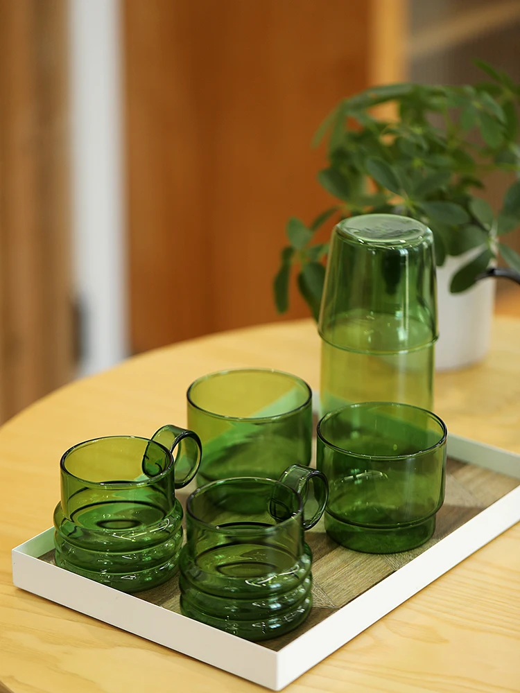 Teapot Cup Set Green Glass Teacup Set for Home Office Use