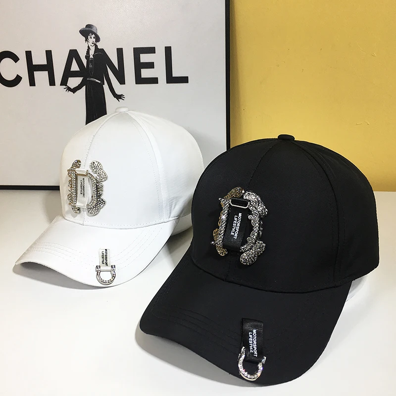 

Fashion designer cloth label Rhinestone letter D baseball Cap Funky Shiny Street Kpop Women's Spring Personality Street Sun Man