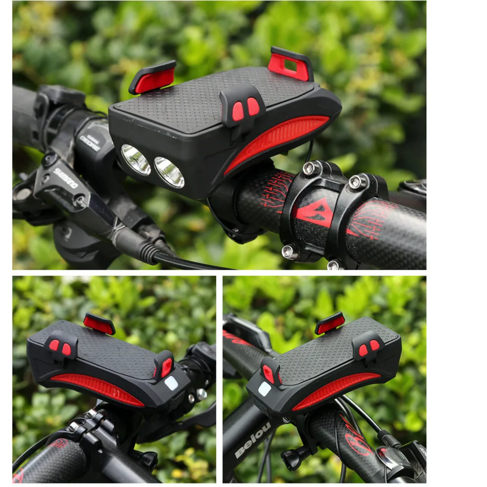 Cykelstrålkastare, USB-powerbank med telefonhållare, tutljus, cykelutrustning_voghion.com