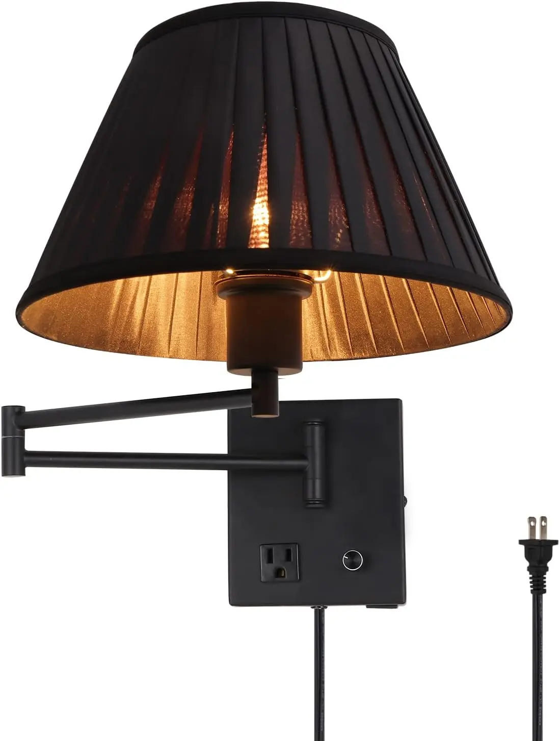 

in Sconce 17"Swing Arm Lamp with Plug in Cord and Dimmable Switch Black Sconces Lighting with USB Port and AC Outlet Mou Lam