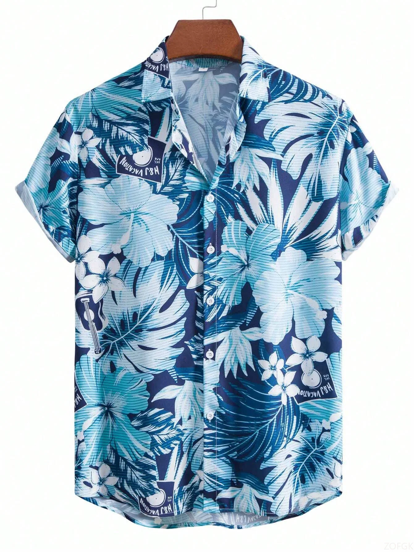 Tropical Plant Men's Shirt with Vibrant Hawaiian Short Sleeved Buttons, Exotic Leaf and Flower Printed Top 2