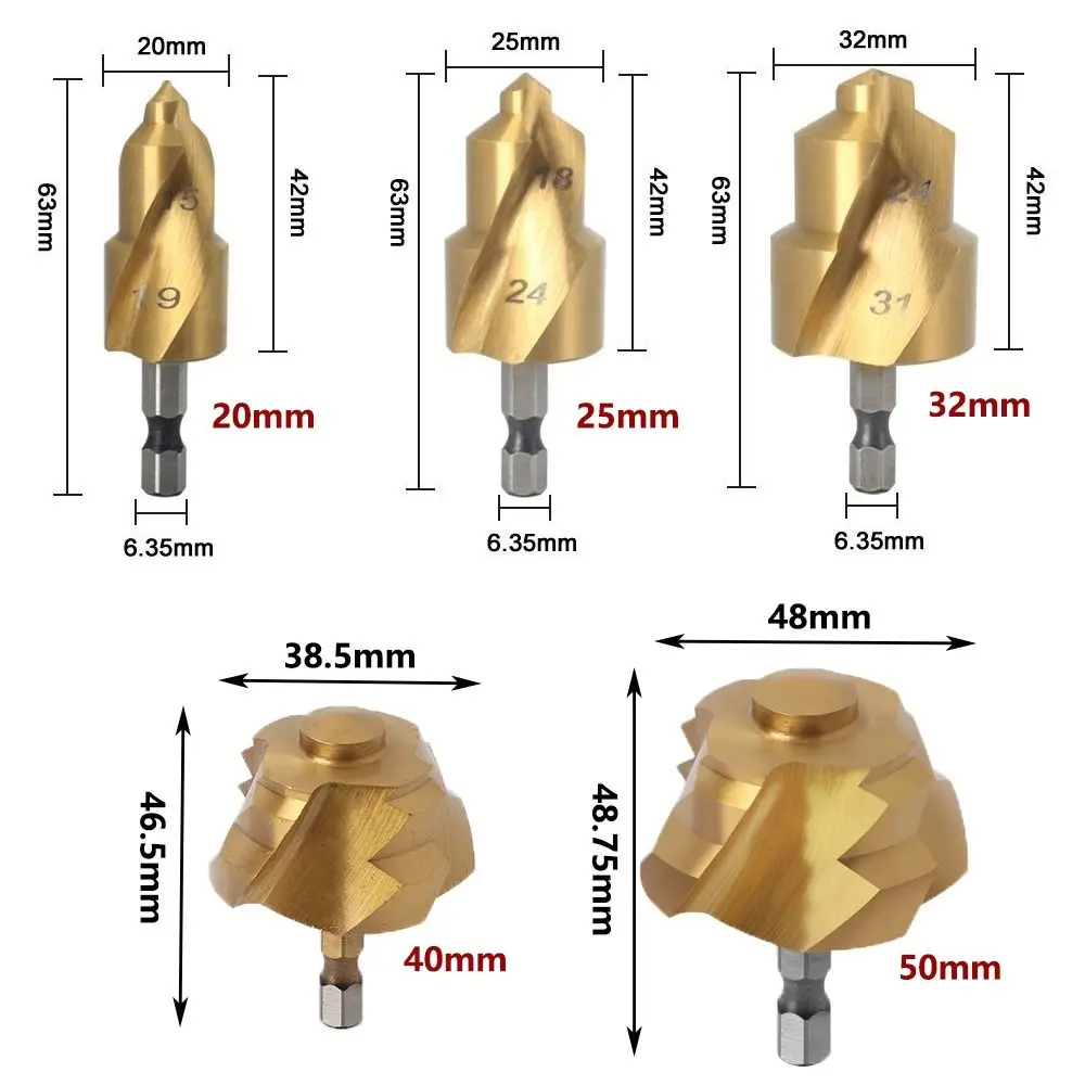 Hexagon Shank PPR Lifting Drill Bit 20/25/32/40/50mm Water Pipe Connection Tool Stepped Drill Bit Titanium Plated Spiral