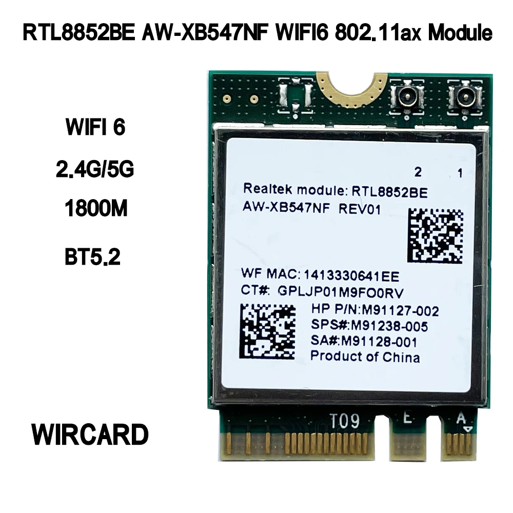 Wifi 6 aw xb547nf rtl8852be network card 1800mbps bt5 2 dual band