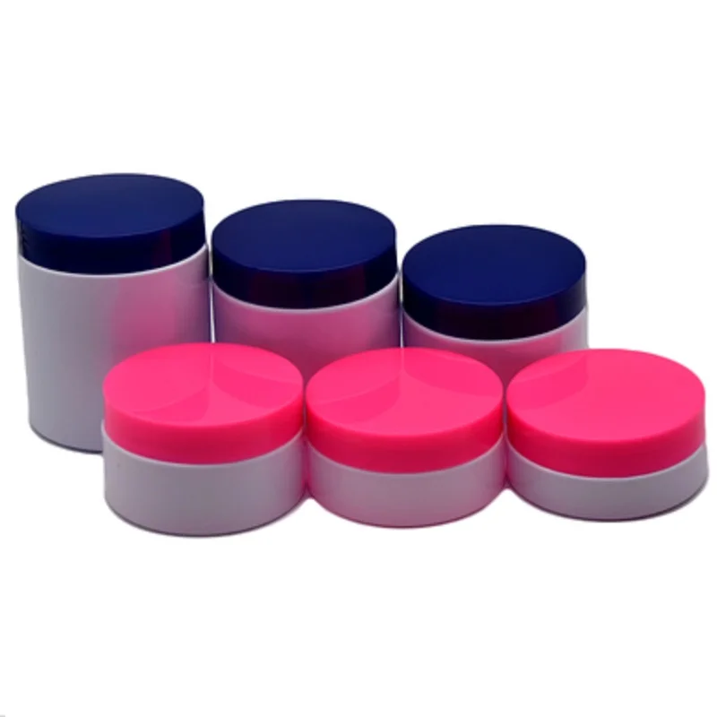 

20pcs Skincare Plastic Container Empty Pot Blue Red Lid White Refillable Bottle Cosmetic Cream Jars 50G 80G 100G 150G 200G 250G