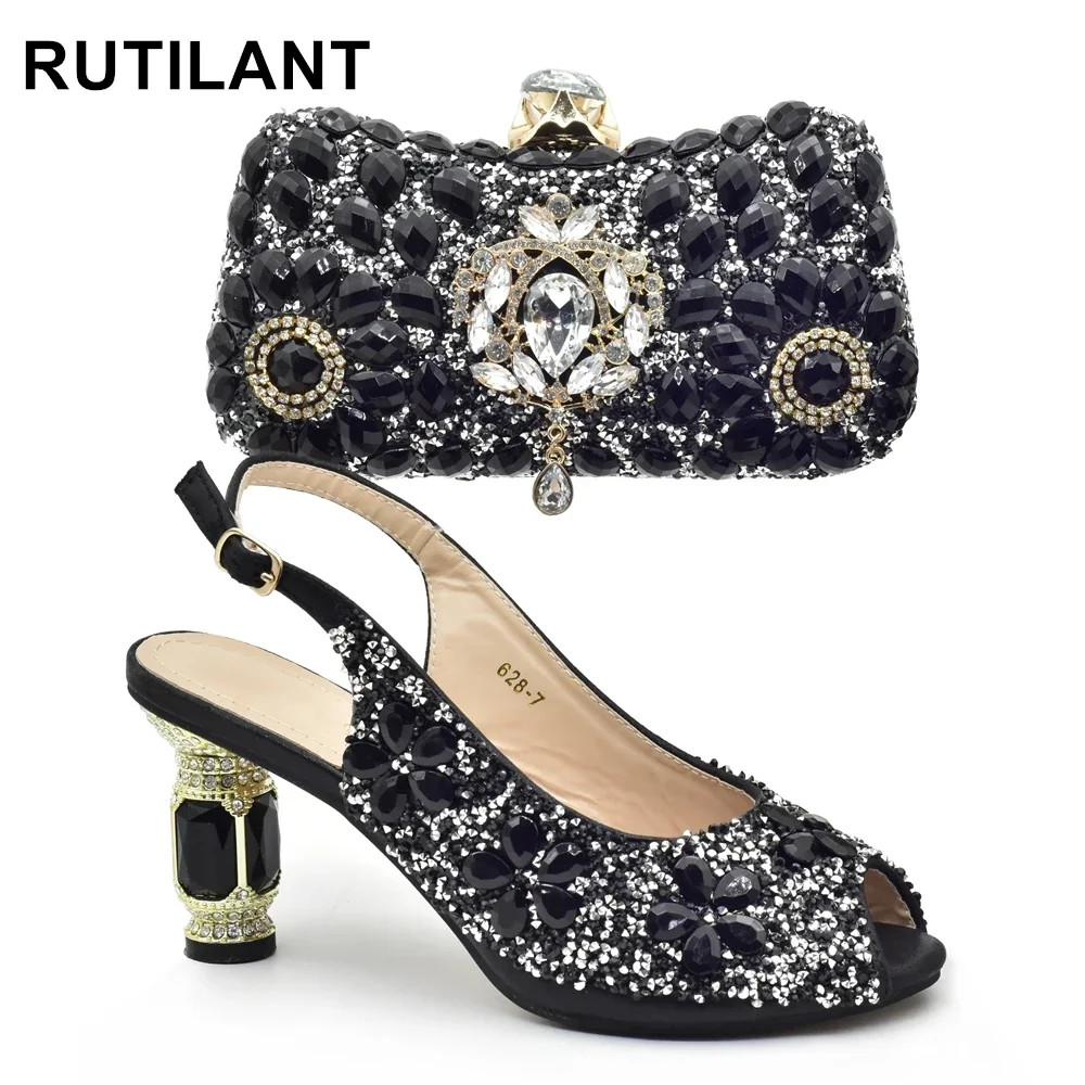 

New Arrival Italian Women Shoes and Bag Set Decorated with Rhinestone Luxury Shoes Pumps Women Shoes African Women Party Pumps
