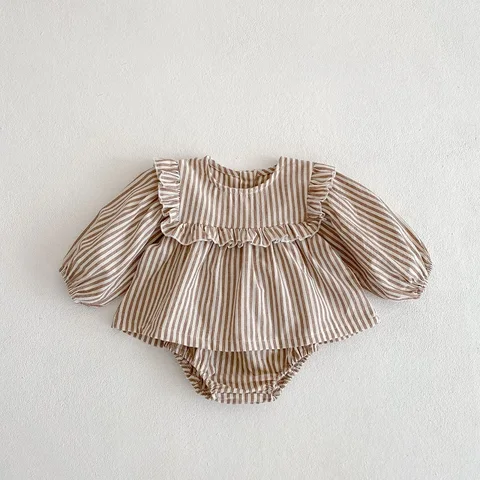 Girls Clothes Set Children's Long-sleeved Ruffled Pullover Top Elastic Waist Shorts Two-piece Suit Spring Autumn Kid Ropa