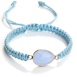 Bohemian Braided Bracelet with Light Blue Pine Stone Pendant (Lake blue 5)
