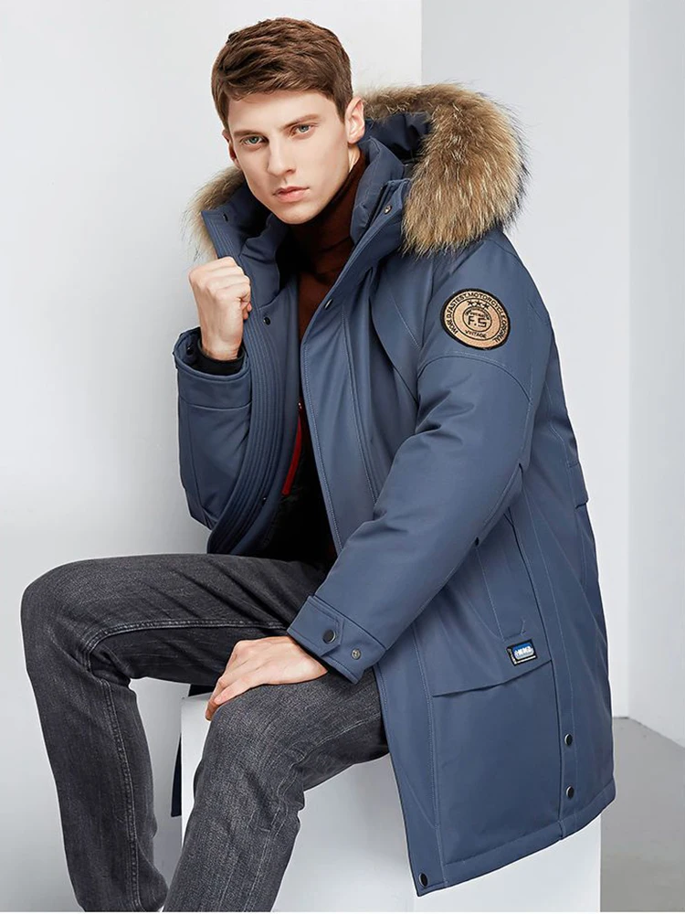 

-30 degrees Big Fur Collar White Duck Down Jacket Men Thick Winter 2022 NEW Male Warm Parka Windproof Top Quality Big Pockets