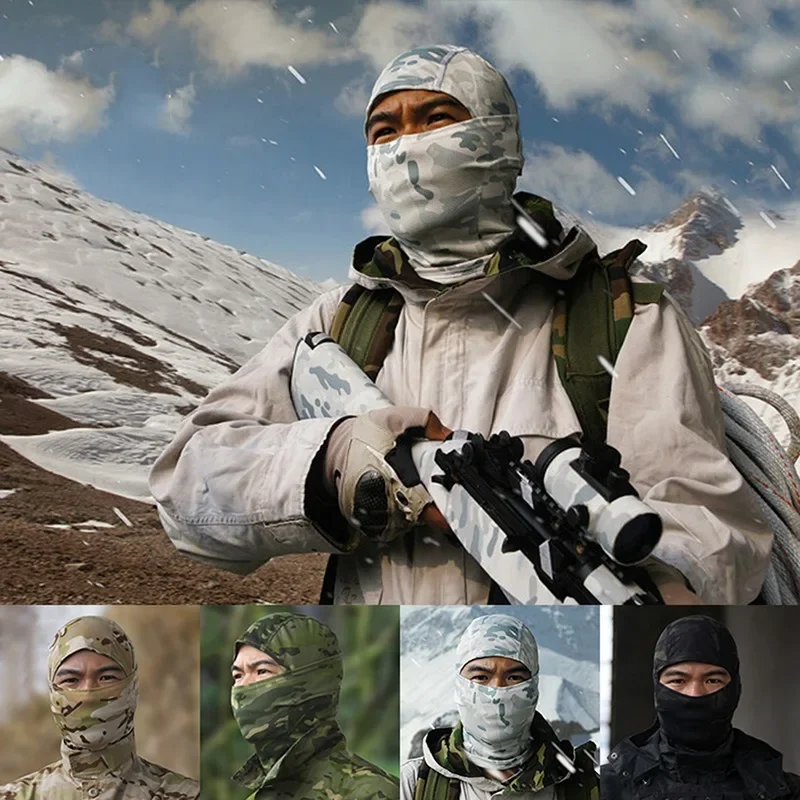 Full Face Tactical Camouflage Balaclava Mask Ski Bike Cycling Hunting Scarf Multicam Airsoft Cap Men Head Cover balaclava hat tactical scarf face mask scarf riding mask hunting scarf camo scarf