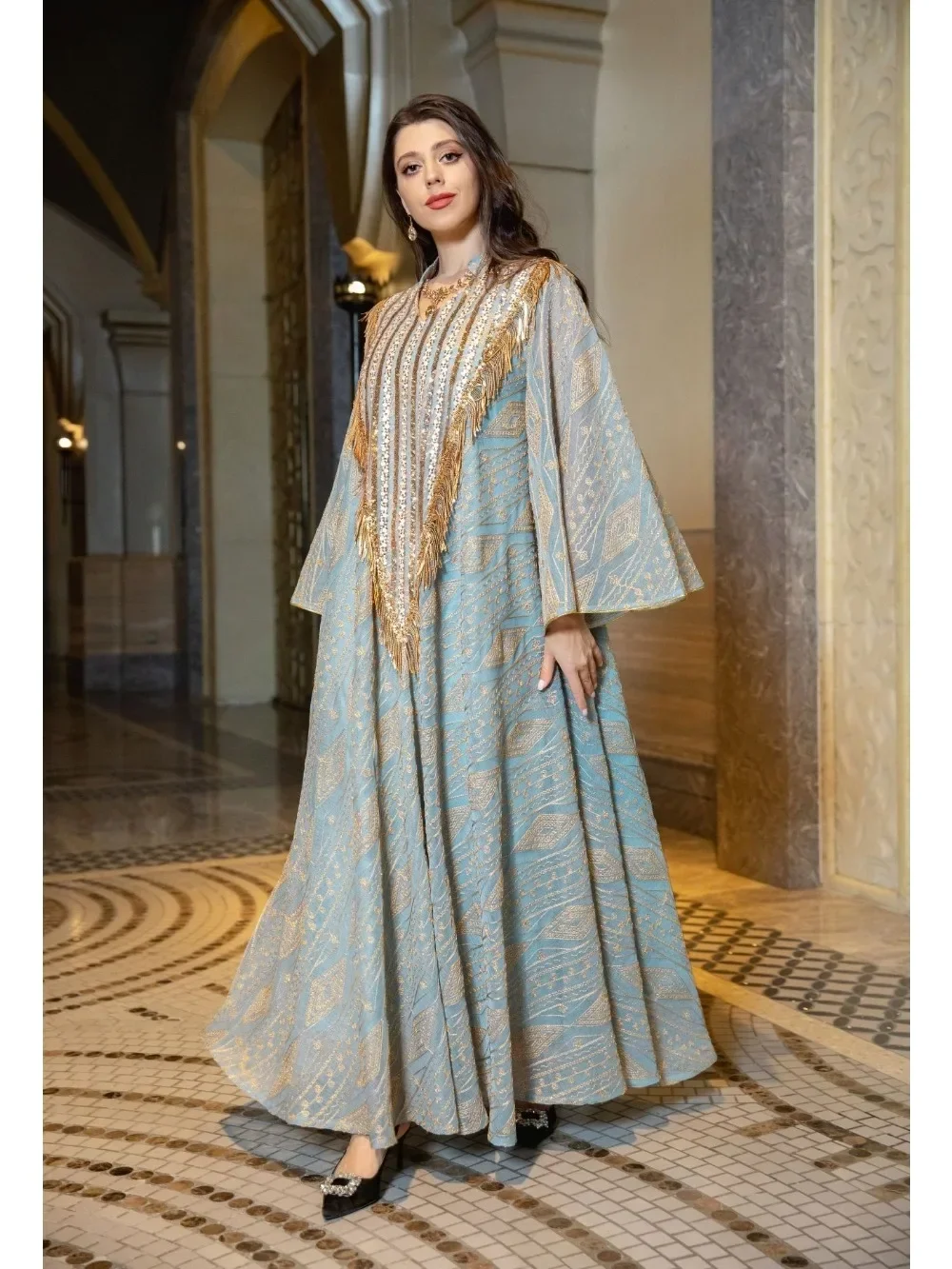 

Morocco Party Dress for Women Muslim Abaya Mesh Sequins Jalabiya Dubai Abayas Kaftan Abaya Islam Vestidos Arab Long Robe Autumn