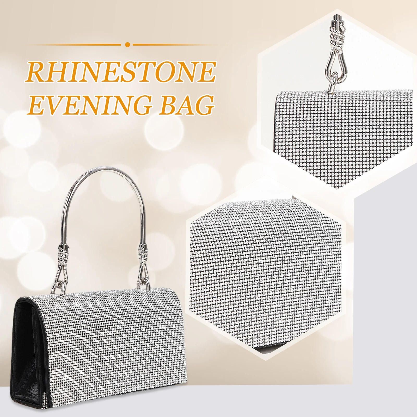 Rhinestone Clutch Purse Large Capacity Bling Purses for Parties (Black)