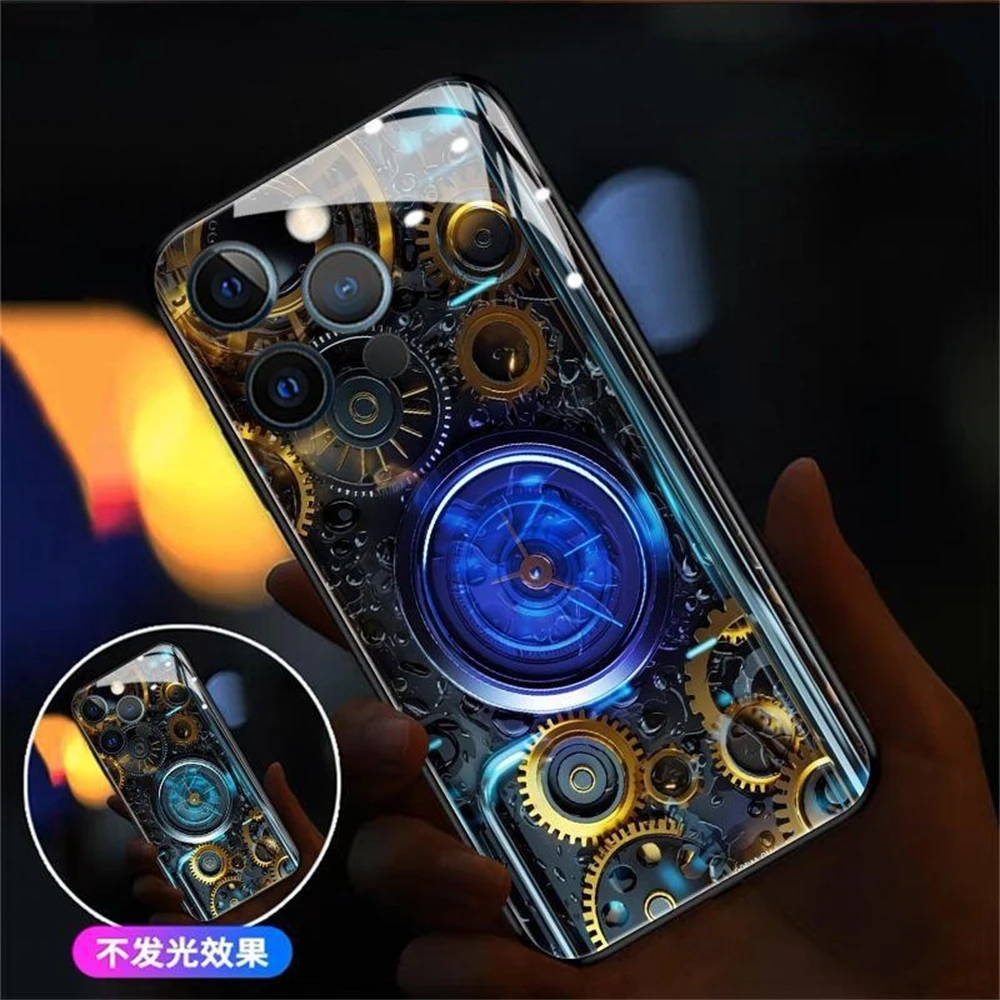 Circuit Design LED Light Up Phone Case Tempered Glass Glitter Cover For iPhone 15 14 13 12 11 Pro Max Mini X XS XR SE2020 7 8