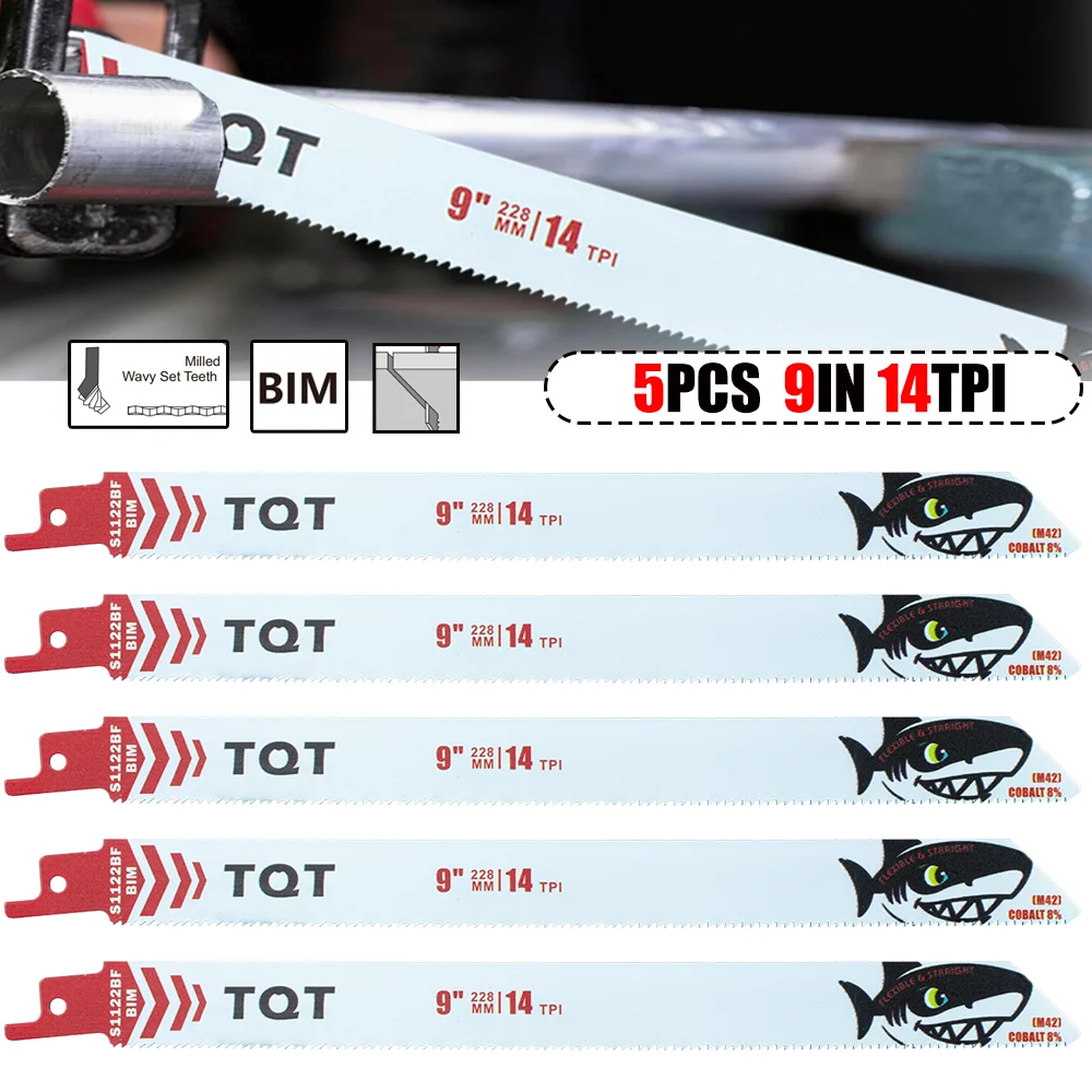 5 Stück 228mm Säbelsägeblätter, 14Tpi 9 Zoll Bi-Metall mit Kobalt Abbruchblätter für Palettenreparatur, Holz mit Nägeln