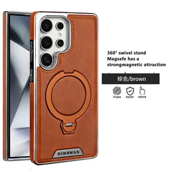 Rotating Magnetic Leather Phone Case with Kickstand and Charging Feature - Galaxy S23 Ultra (Light brown)