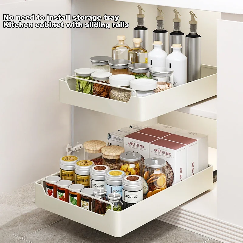 

Pull-out Kitchen Storage Rack with Slide Rails Free of Installation Kitchen Spice Box Storage Rack Cabinets Organizer