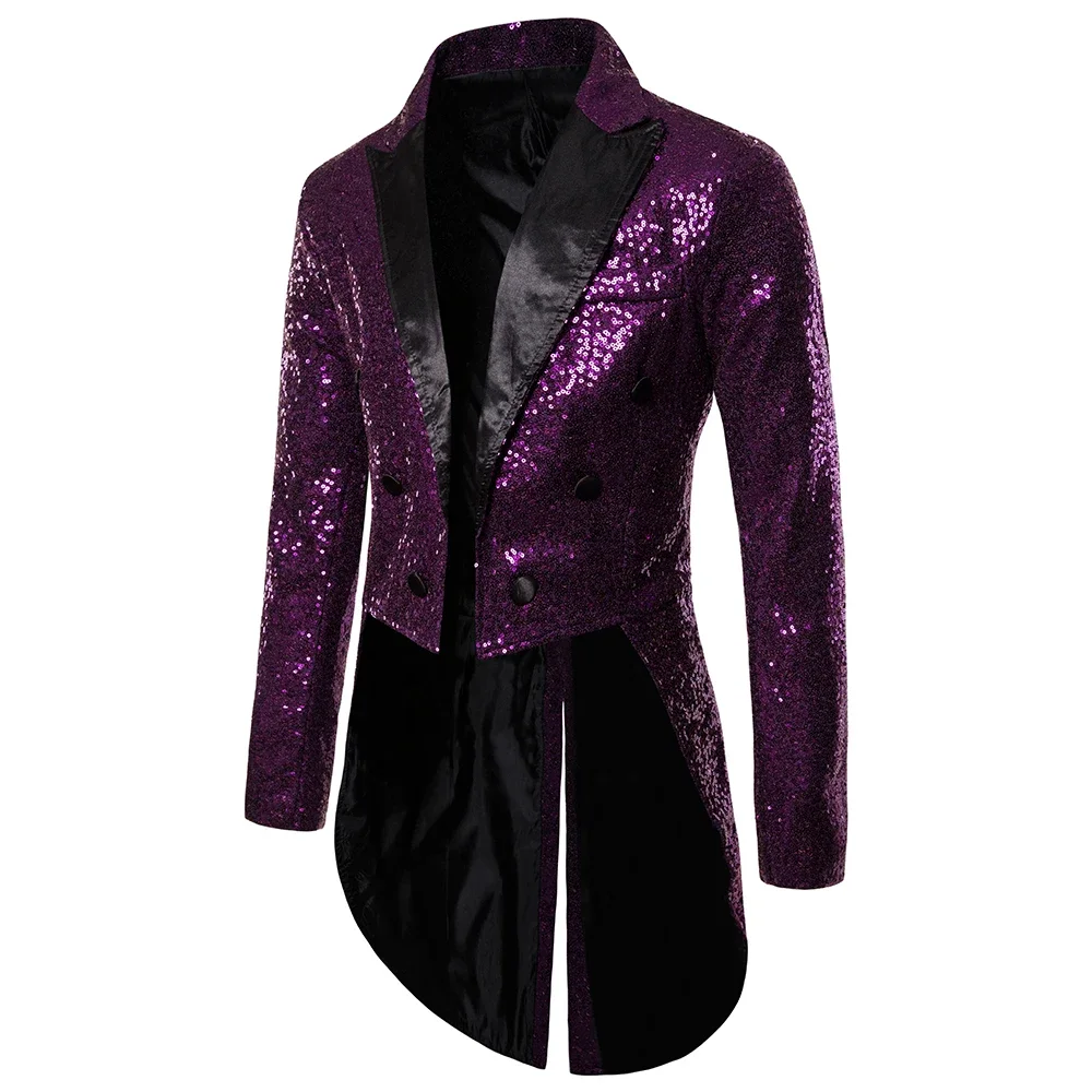 Men's Suit Round Sequin Button Tuxedo Stage Show Wedding Host Dance Festival Celebration Dinner Wear Coat