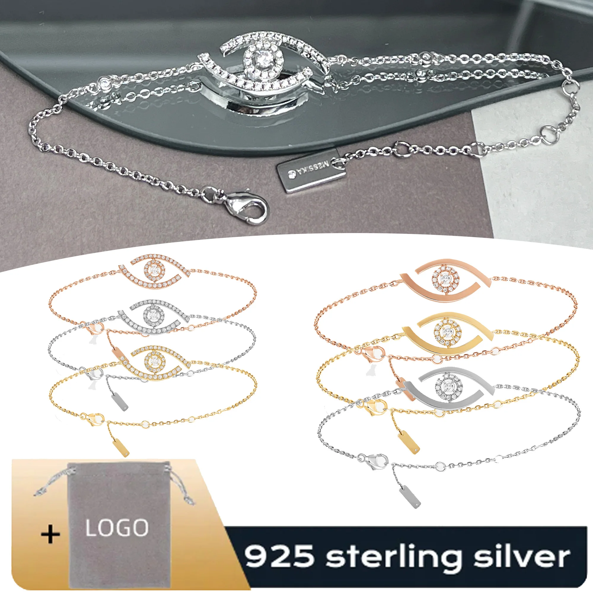 

2024 New Sterling Silver s925 Messi Devil's Eye Full Diamond Luxury Shining Women's Gift Bracelet