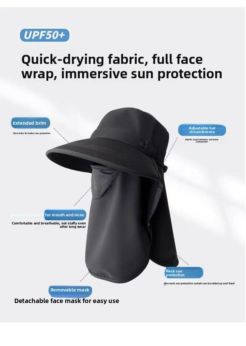 Atmungsaktiver UV-Schutz Sonnenhut mit Gesichts- und Nackenschutz für Damen, Sommer-Outdoor-Angeln, Wandern, Gartenarbeit, Breitkrempen-Kappe – Detail 6