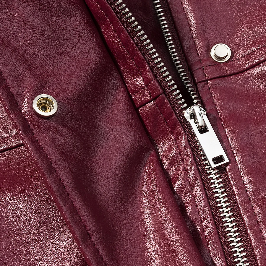 Women Short Faux Leather Jacket Female Long Sleeve Stand Collar Single Breasted Coat Lady Spring New With Zipper Pocket Outwear