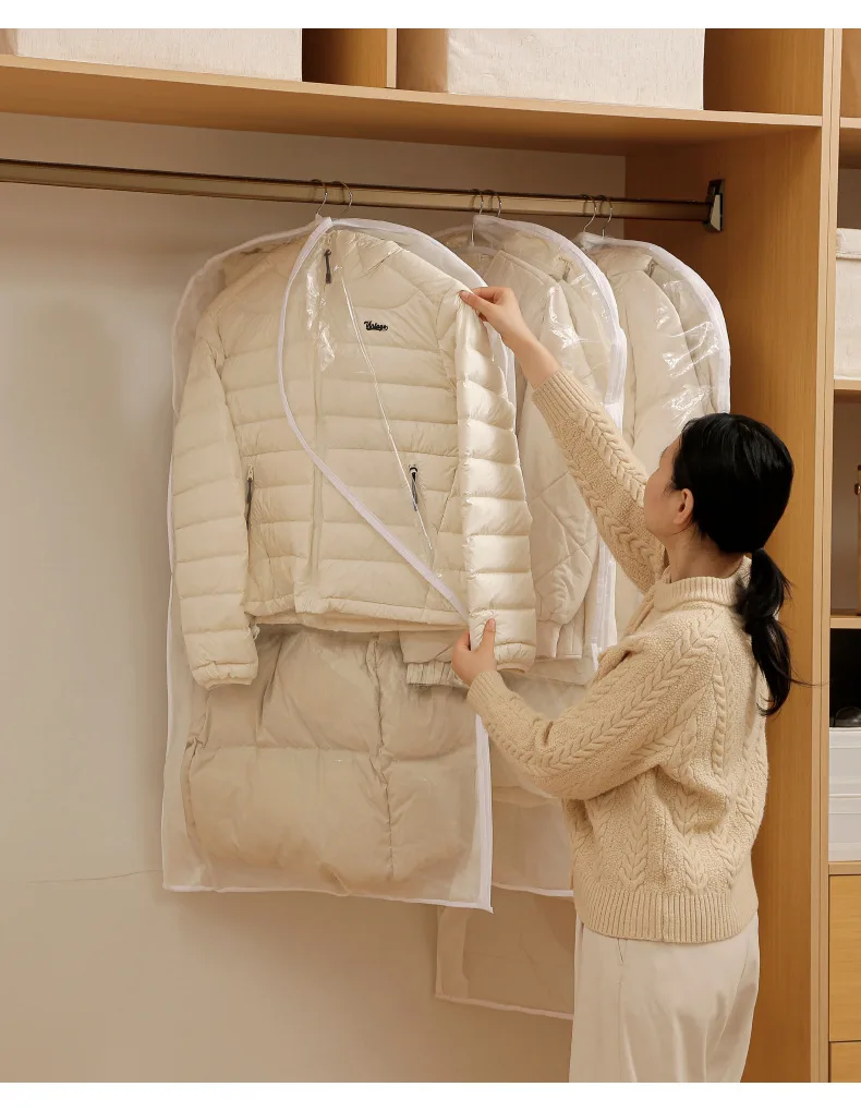 Kleiderschrank Organizer Taschen Daunenjacke Luftkompression Hängetasche mit Reißverschluss Kleidung Staubschutz Tasche platzsparend Stoff Aufbewahrungstasche – Detail 11