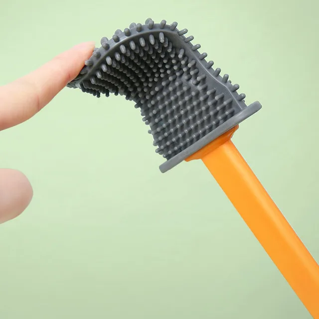 Hosszú Fogantyú Szilikon Lapos Wc -Kefe Héj Alakú Tartóval Holt Sarok Tisztítás Lyukaszthatatlan Fürdőszoba Hozzáigazítás Szerszámok - Image 3