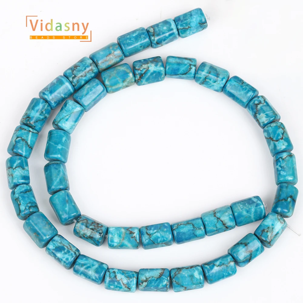 Naturstein, hellblauer Meeres-Sediment-Jaspis, zylindrische Perlen für die Schmuckherstellung, runde, lose DIY-Accessoires, Armband, Halskette