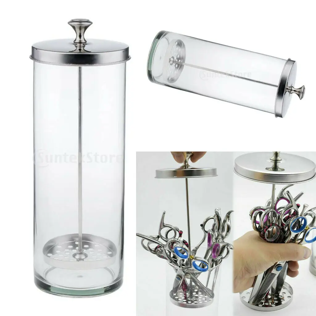 Glass Sanitizing Jar Container for Styling Shears Combs Nipper Tools